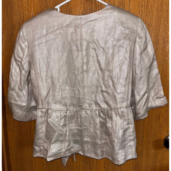 Robin Howe women’s 100% metallic linen short sleeve tie front jacket (size 10) - Picture 5 of 5